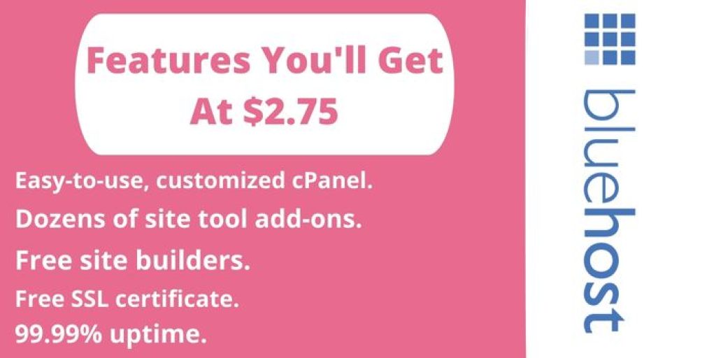 features that you'll get at Bluehost $2.75 per month