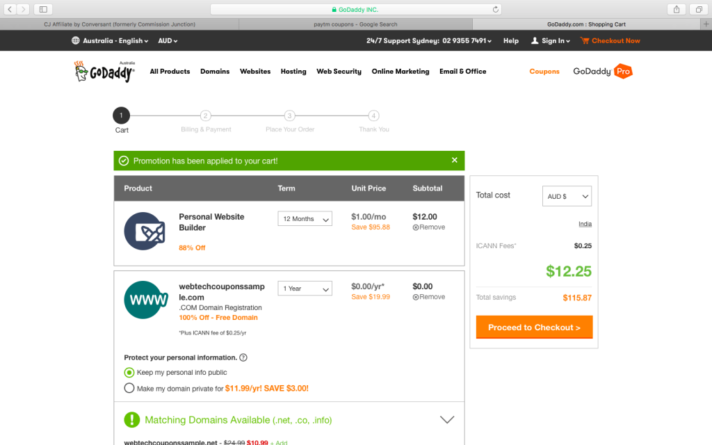 $1 website builder Godaddy Australia 