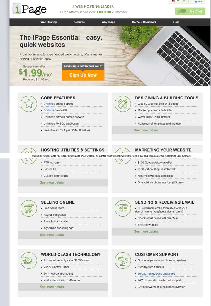 iPage Web Hosting Features