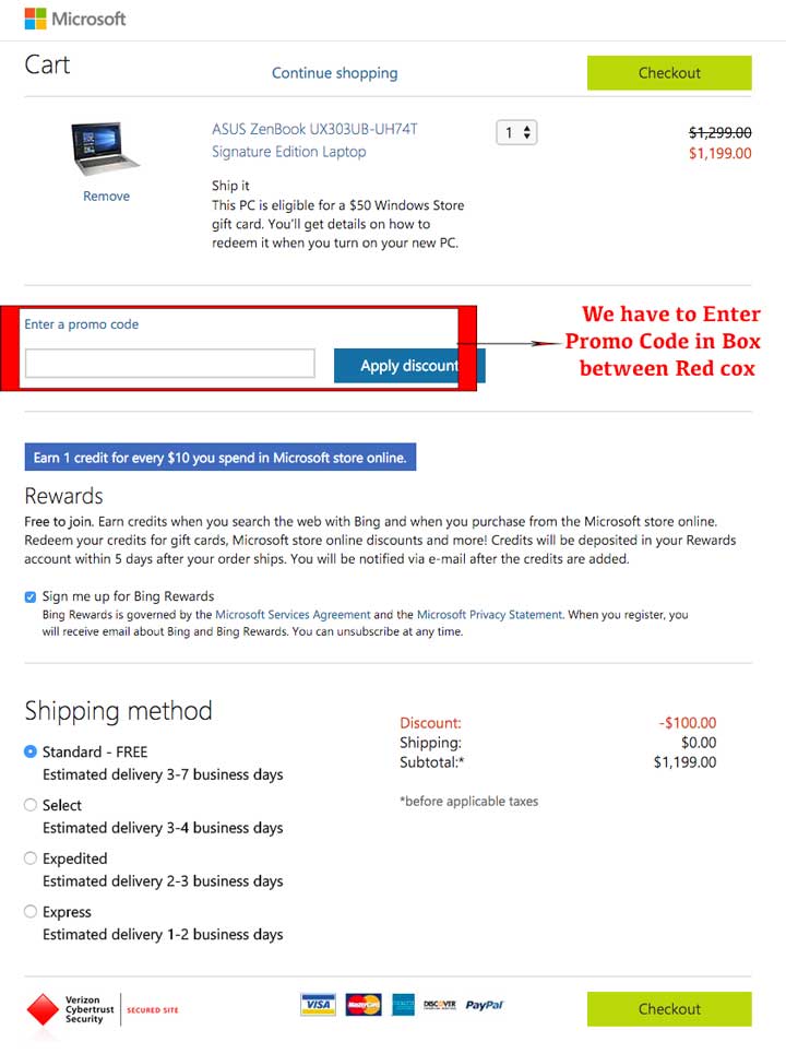 How to pply coupon code on Microsoft Store