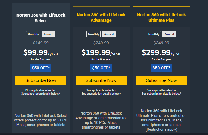 Norton with life lock prices 