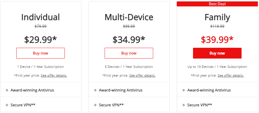 mcafee prices check out
