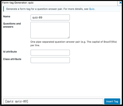 Add Quiz Tag in Contact Form 7