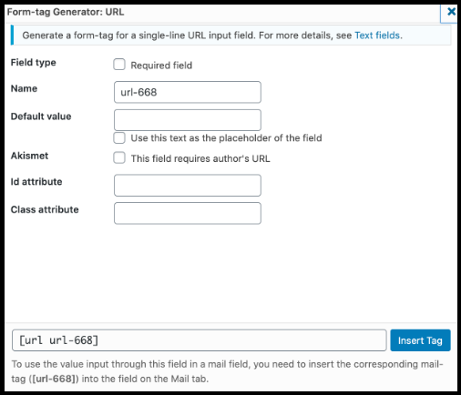 How to set URL tag in Contact form 7