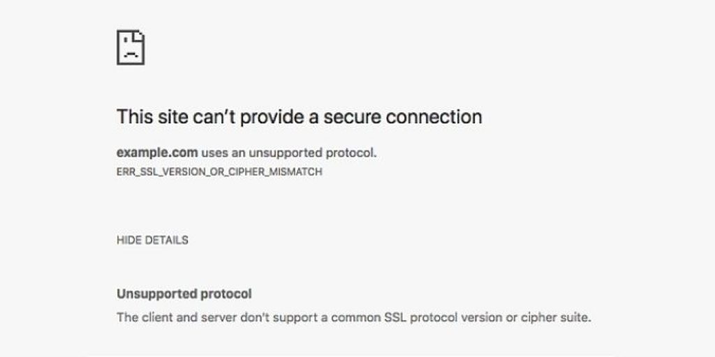 error code Err_ssl_version_or_cipher_mismatch Error