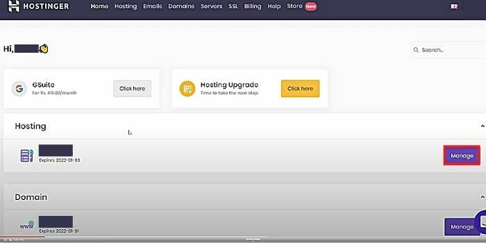 Click on Manage Hosting