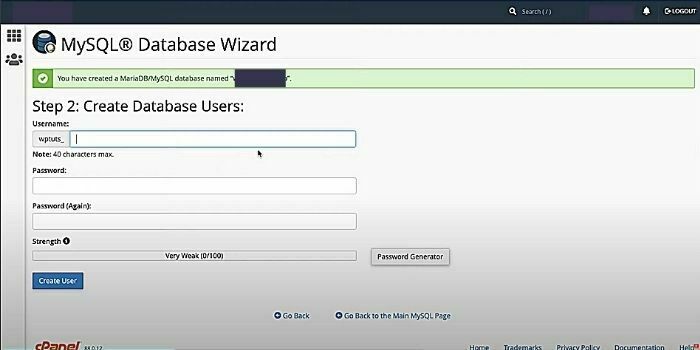 Enter Hostinger database username & password