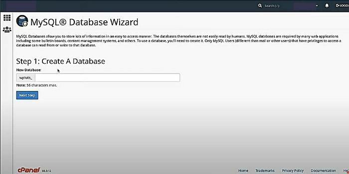 Go to MySQL Database Wizard & enter Database name