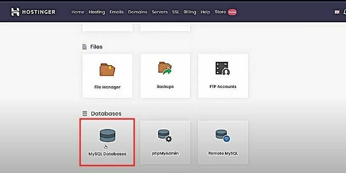 Scroll to MySQL database & click on it